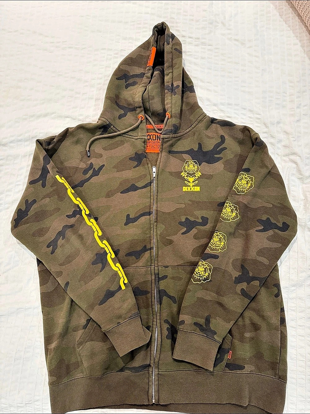 Dixxon Classics Redefined Camo Zip Hoodie in Green & Yellow Like New